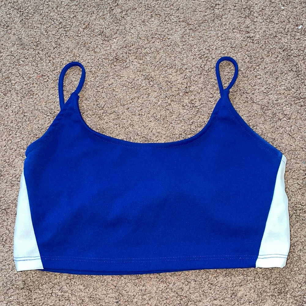 blue and white crop top